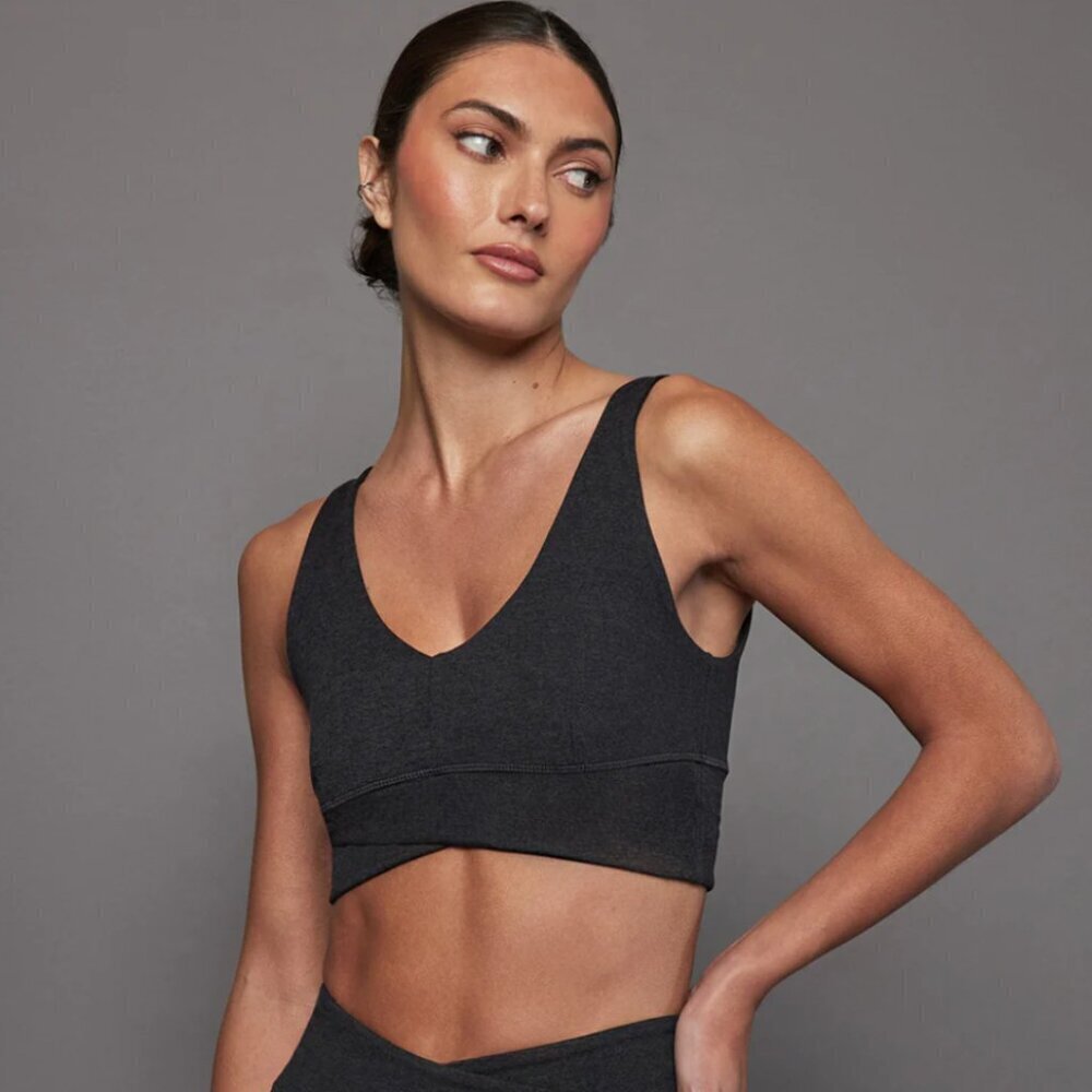 CARBON38 Wrap Low Back Sports Bra in Heather Melt Charcoal Gray Size Small $88